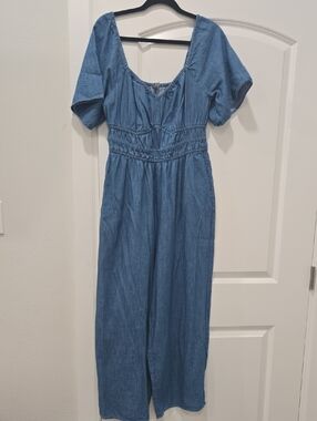 Old Navy Blue Denim Romper with Elastic Waist